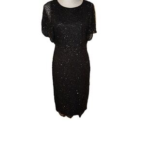 Vintage Adrienne Papell Black Sequin Dress with Sheer Accents